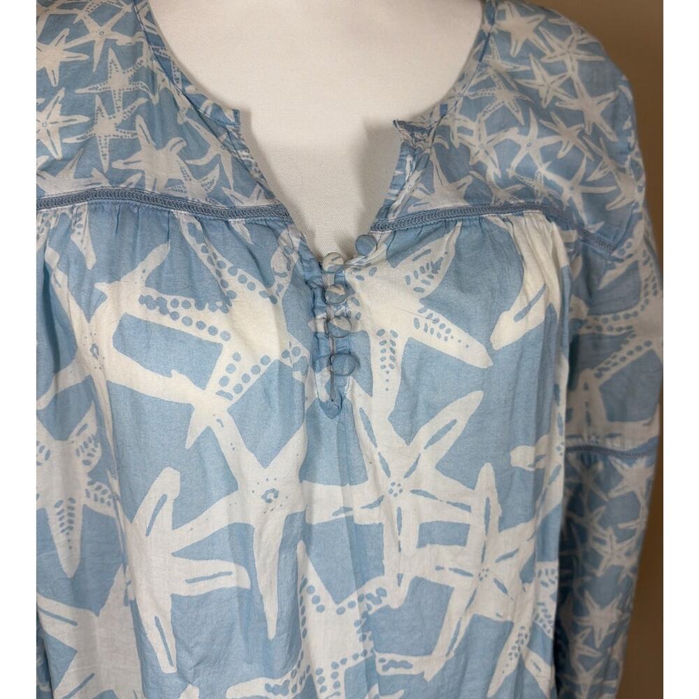 Crown and Ivy Blue and White Starfish Shirt 100% Cotton Size M - Picture 2 of 5